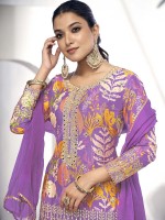 Lavender Premium Fibre Chinon Sharara Suit